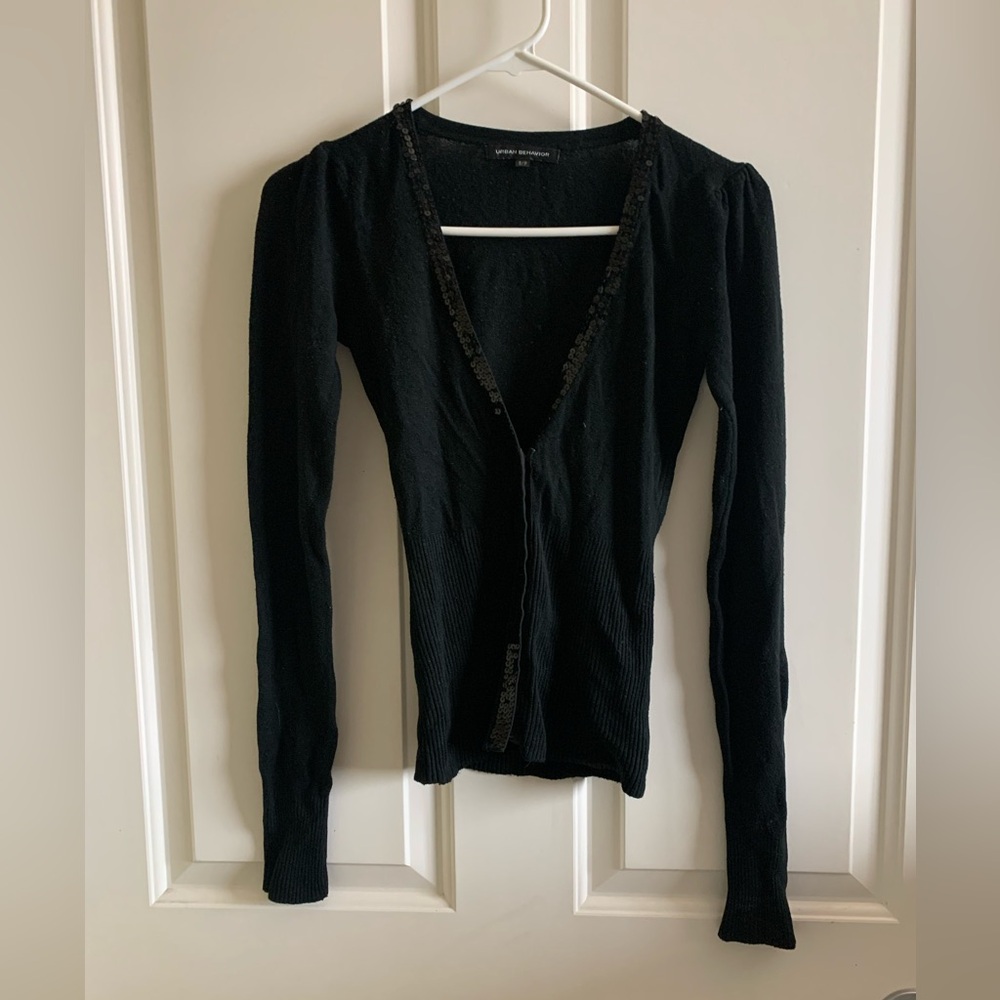 Urban Behavior Women Black Sequin short Cardigan Size Small